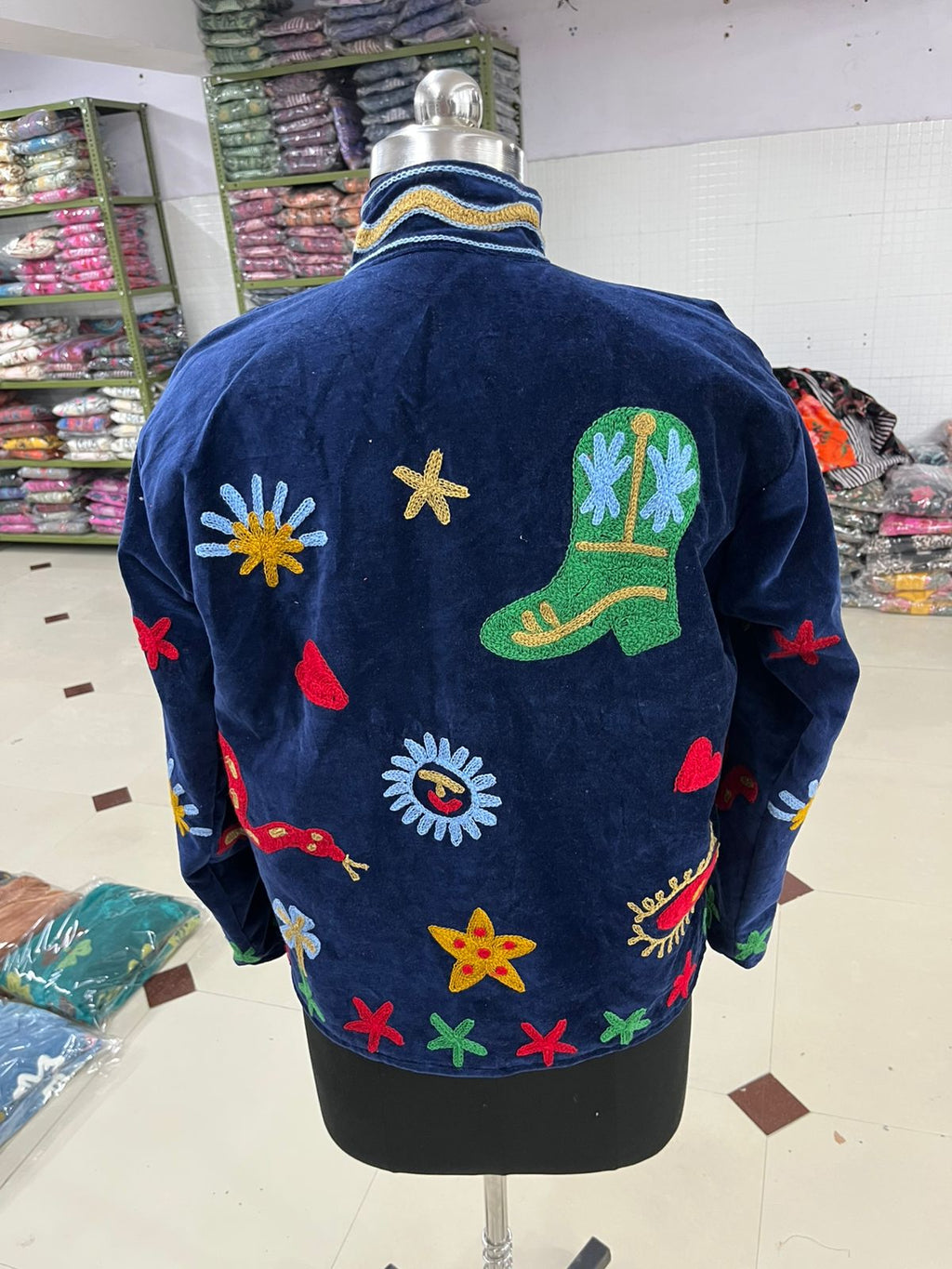 Blue Suzani Velvet Snake Embroidered Jacket